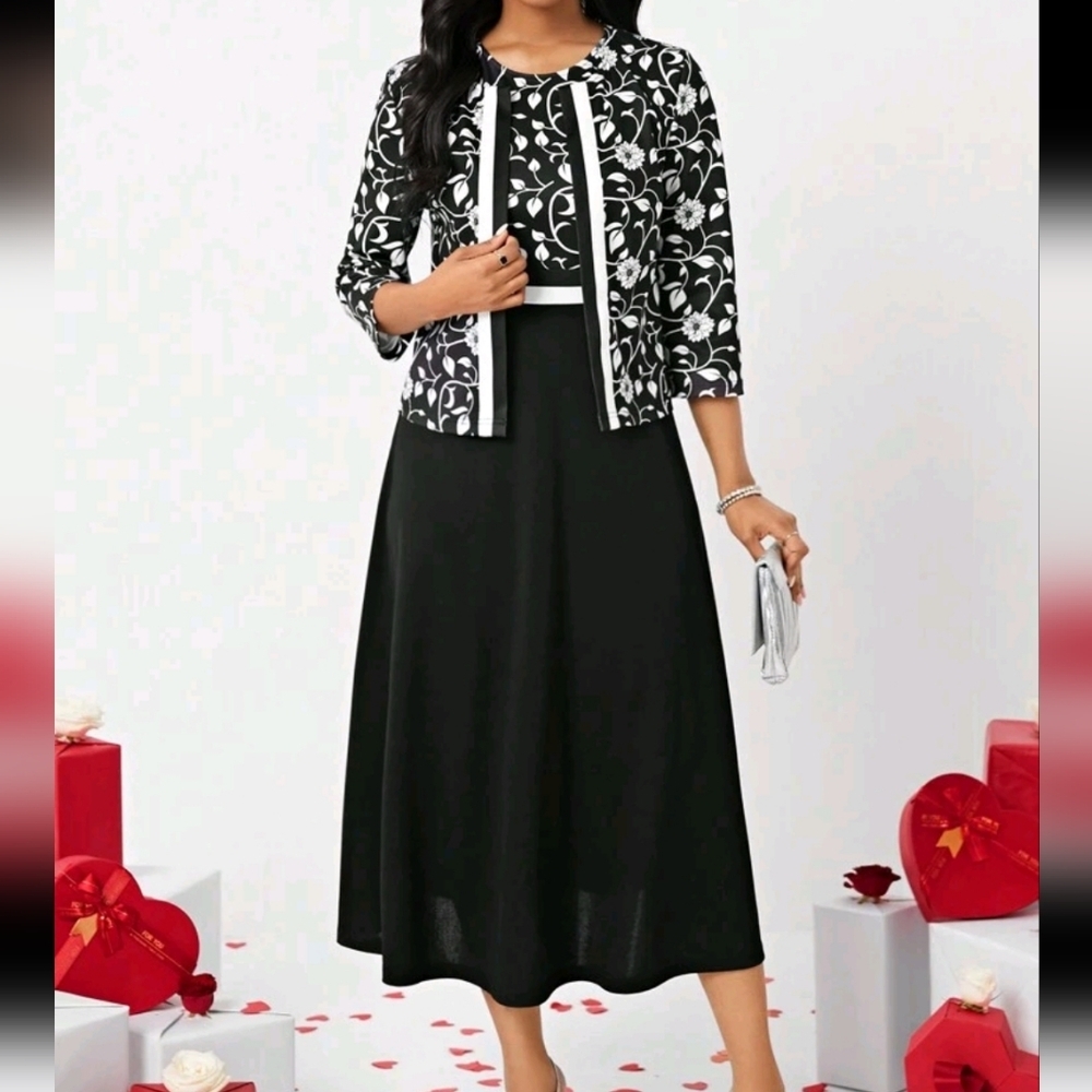 Chic Black and White Long Sleeve Dress